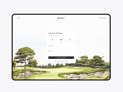 Flexitee - desktop login ai app application design desktop desktopapp golf login modern sign in sign up ui ui design ux watercolor web webapp