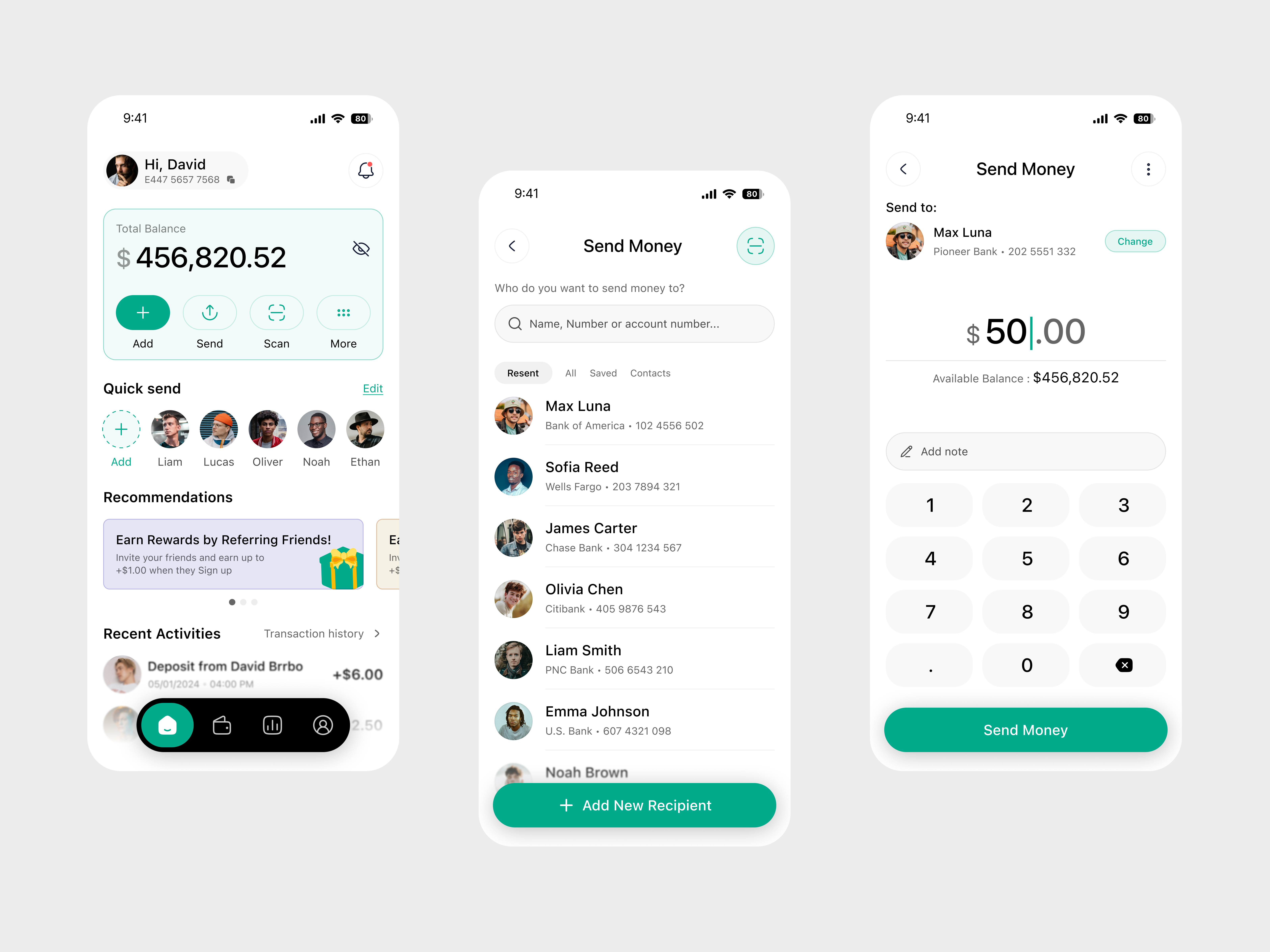 Mobile Banking App – Send Money Flow UI app banking app design fintech mobile app money ui ux