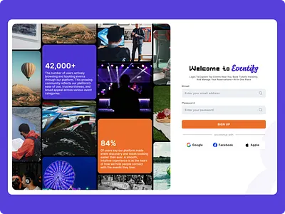 Login Screen - Eventify "events booking website" auth event event booking login orange purple ui web design