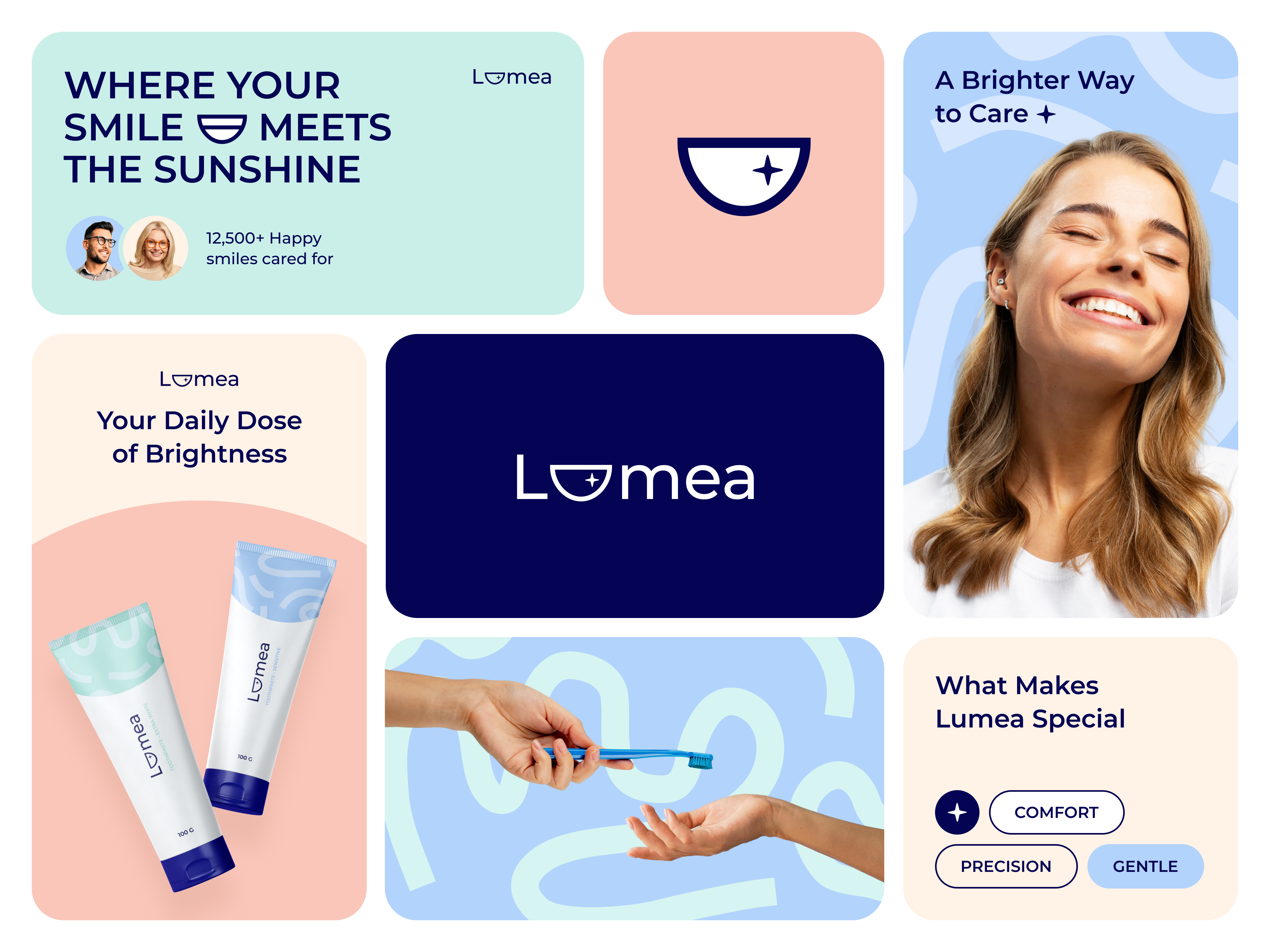 Lumea — Dental Branding brand branding business dental healthcare identity illustration logo marketing packaging ui ux