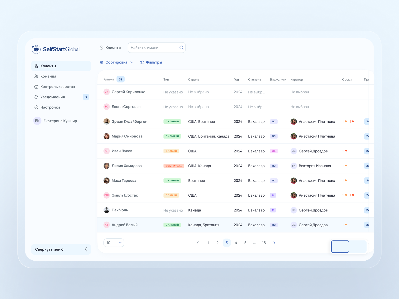 SelfStartGlobal CRM platform admin chat crm ui uiux ux web web app web design