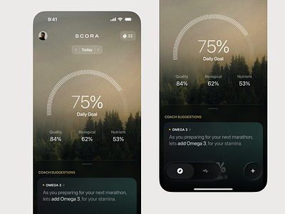 Nutrition App | Home Screen ai app clean gamification health ios ios 26 minimal modern nutrition oura product design score ui user interface ux whoop