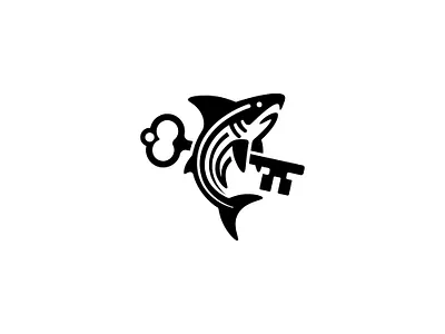 Key Shark Intelligence Logo abstract bold fish house key mascot modern logo predator realestate safe shark