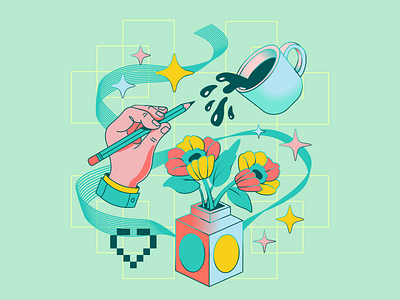 Prompter illustration coffee digital flower hand illustration vector