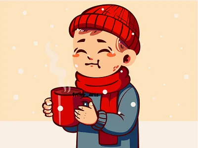 Cartoon Boy Holding a Cup of Coffee background beautiful calming celebration chill christmas cold december freeze frosty happy landscape peaceful relaxing seasons snow snowfall snowy weather winter