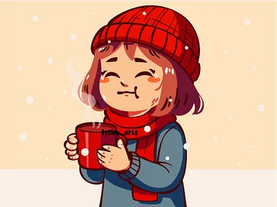 Cartoon Girl Holding a Cup of Coffee background beautiful calming celebration chill christmas cold december freeze frosty happy landscape peaceful relaxing seasons snow snowfall snowy weather winter