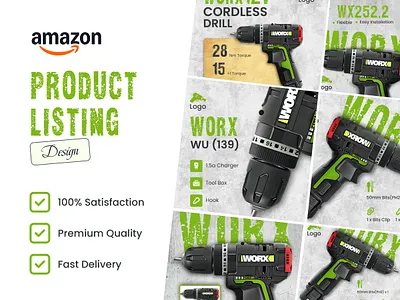 Amazon Listing Design amazonfba amazonlisting drill design drilldriver ecommercedesign graphicdesigner listingdesign worx worx drill