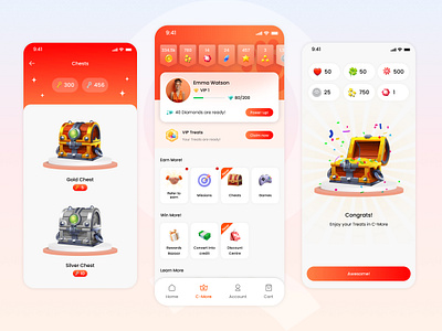 ✨ Treasure Chest Reward Experience – Mobile App UI app currencies design discounts games gamified illustration levels loyalty mobile platform points referral rewards treasure chest trending ui
