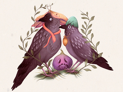 Halloween jackdaws animal illustration children illustration crows fairy tale fairytale halloween illustration jackdaws