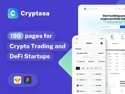 Cryptasa UI kit for Crypto and Web3 Startups bitcoin blockchain crypto crypto trading crypto wallet cryptocurrency dashboard defi design system product design saas trading ui design ui kit ux design web3