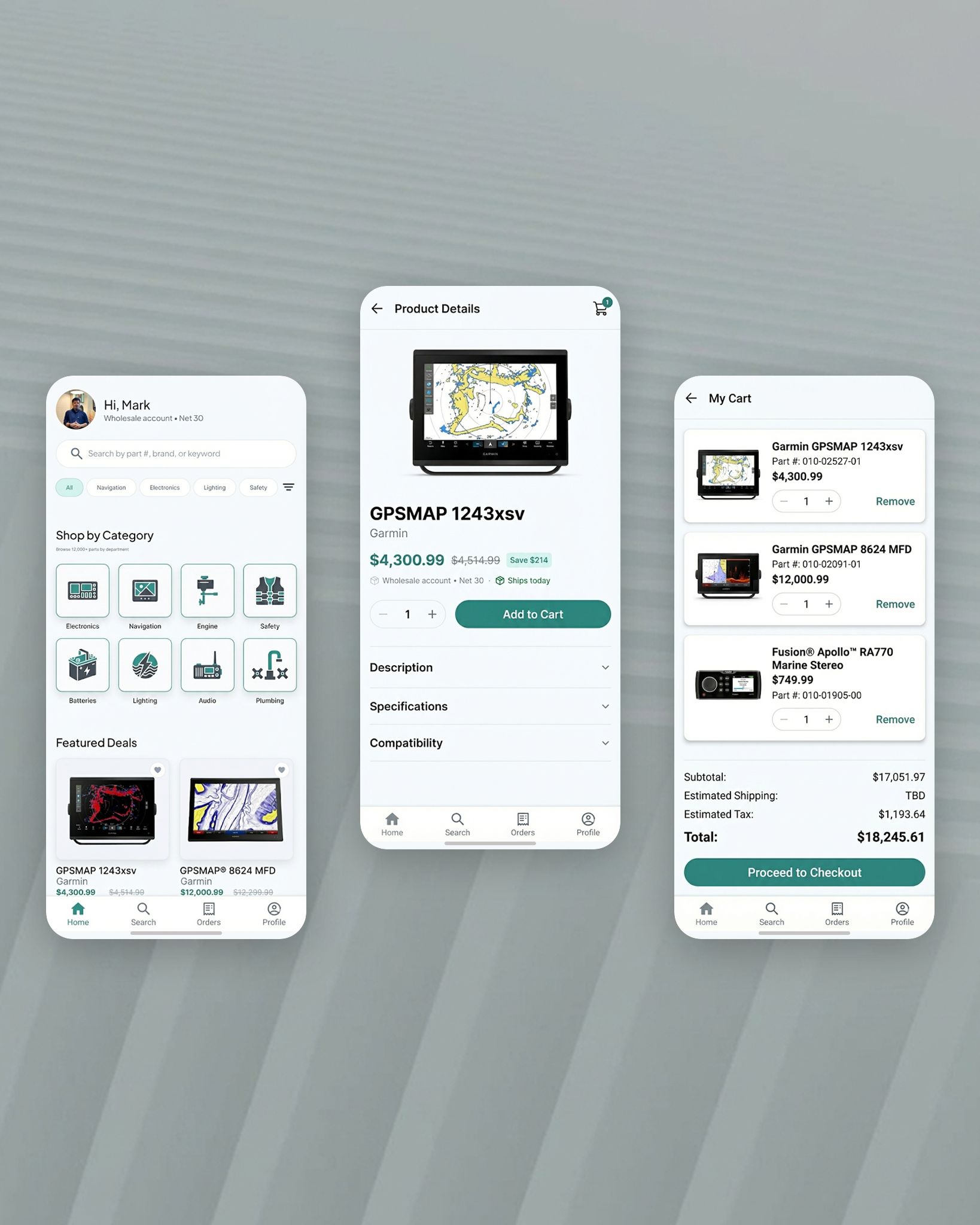 Wholesale Marine Ecommerce App — UX/UI Concept appdesign ecommerce figma mobiledesign productdesign ui ux