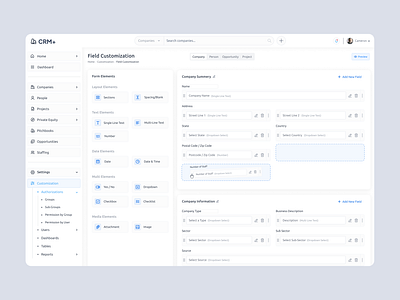 Advanced Form Builder UI — Drag-and-Drop Fields, Clean Layout branding clean crm crm form builder custom from design drag drop figma figma component form builder form customization landing page ma crm minimal mobile app ui ui design ux ux design web design