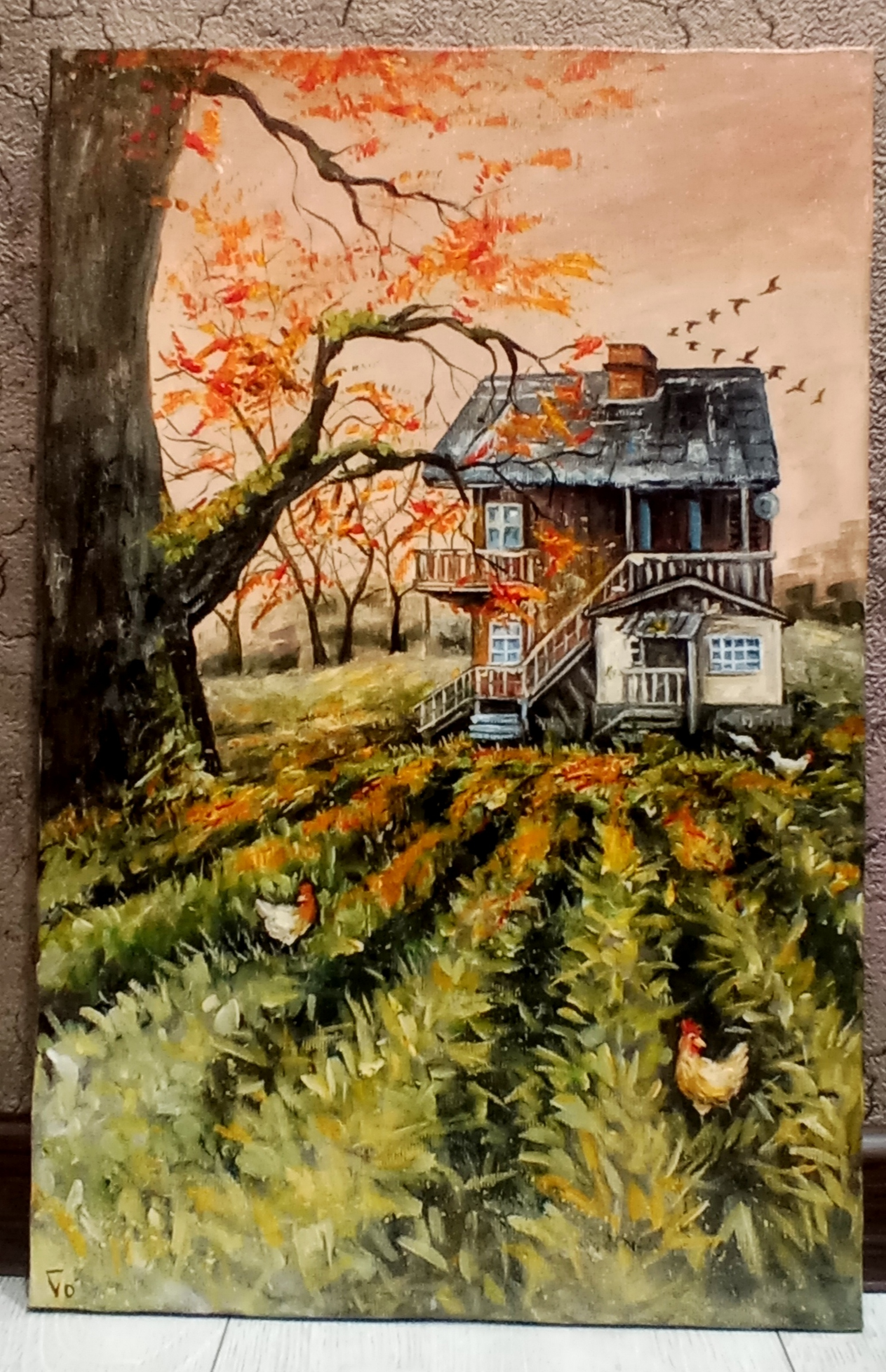 Original Autumn Countryside Painting — Ukrainian Rustic House art autumn fall hand painted handmade house nature paint painting rural ukraine village