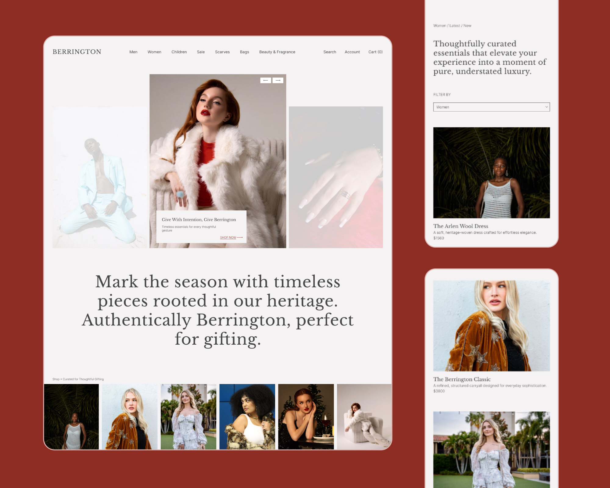Berrington - UX Design (Website) For Luxury Brand art direction branding e commerce website fashion brand fashion website high end landing page luxury brand luxury design luxury website maroon minimal website minimalism mobile website premium website responsive website store design ux design website designer website ui