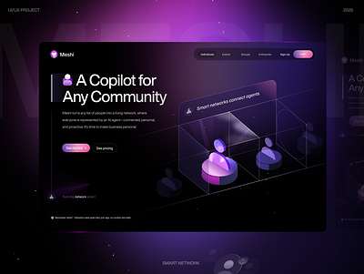 Meshi - Landingpage 3d icon ai background cta buttons dark mode design graphic design network site typography ui uidesign ux uxdesign web webdesign