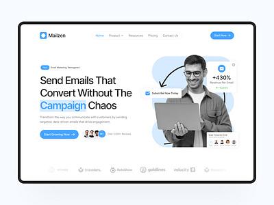 Mailzen – Email Marketing Website Hero Section campaign management conversion optimization data driven emails email automation email campaign ui email marketing email saas website marketing saas saas landing page website hero ui