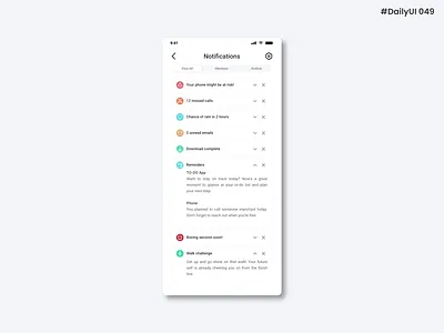 Daily UI #049 - Notifications app color daily daily 100 challenge daily ui dailyui design graphic design health icons illustration minimal notification phone practice reminders ui ux warning work