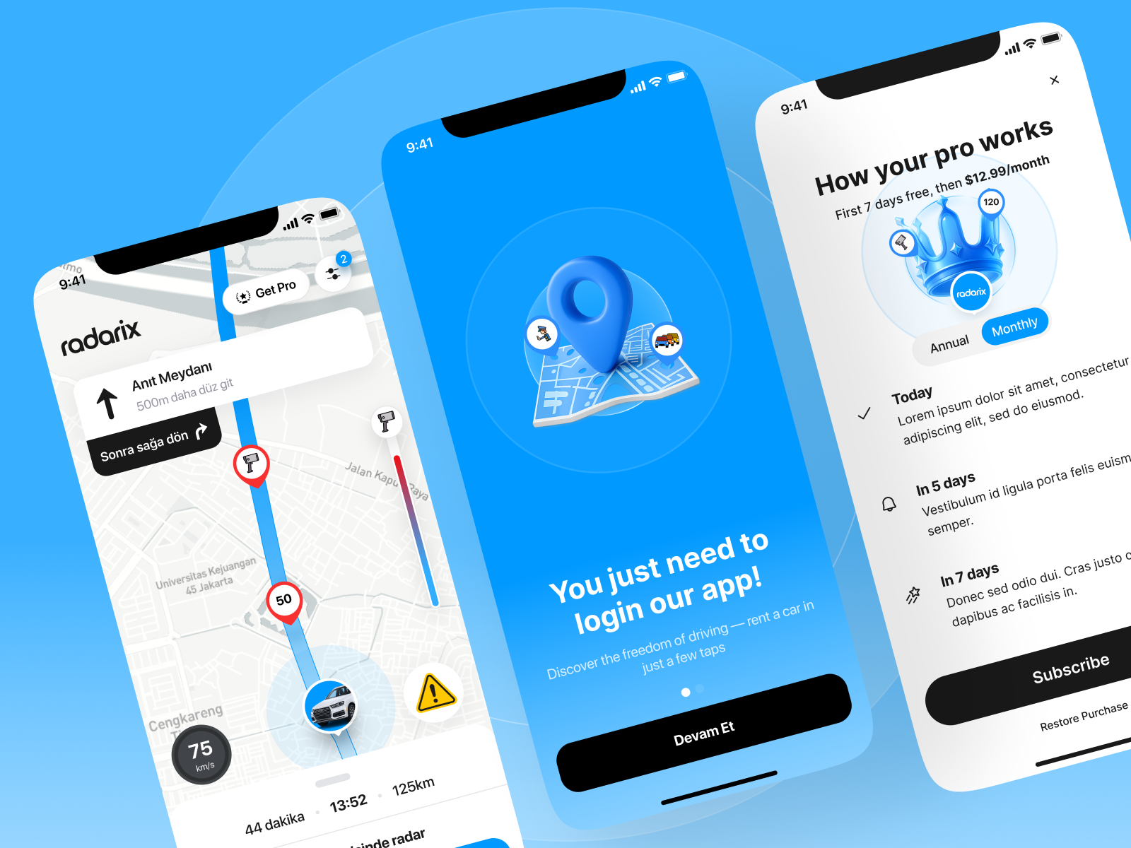 Example of Radar App UI / UX Design