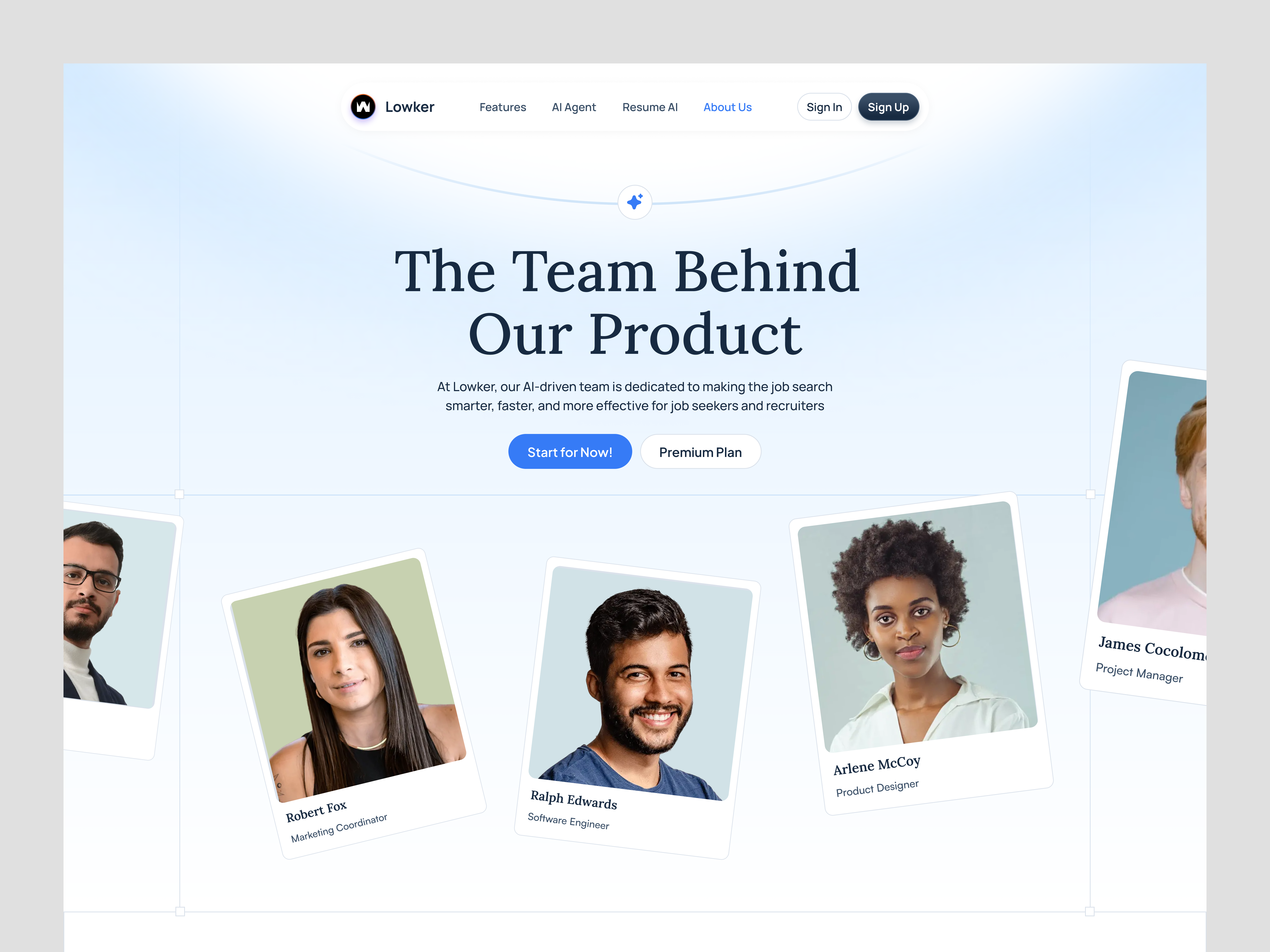 AI Job Hunting About Us Page Website about us about us web ai ai assistant ai job ai job website ai website career company website design generate job landing page minimal modern ui ui design ux design website work