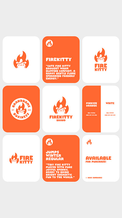 Fire kitty logo for sale by Anhdodes anhdodes bbq branding cat design fire flame kitten kitty logo logo design pet restaurant