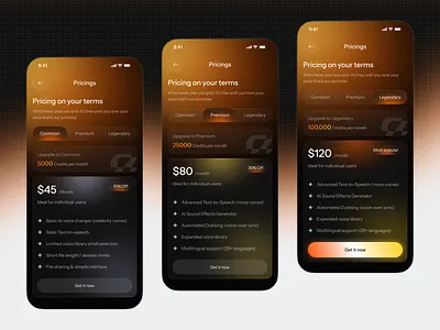 Premium Subscription plan screen app developer dark theme futuristic ui gradient design ios app designer luxe design mobile mobile app premium premium plan pricing model pricing page saas ui subscription flow subscription ui ui ux designer uiux design ux clarity