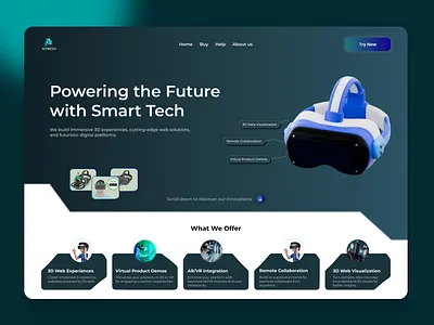 Smart Tech Futuristic Hero Section UI Design 3d website design 3dui app design clean ui design figma herosection landingpage modern website design techdeign ui ui design vrdesign web ui design webdesign website design
