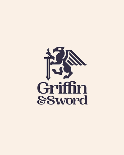 Griffin Sword Exclusive Logo Design for Sale by Anhdodes anhdodes beast branding creature design eagle emblem griffin heraldry icon lion logo logo design logomark mythical symbol