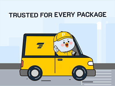 PuffEx - Character Animation after effect animation bird brand identity branding character character design delivery design illustration ip logo mascot motion graphics package puffex van yellow