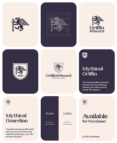 Griffin Sword Exclusive Logo Design for Sale by Anhdodes anhdodes beast branding creature design eagle emblem griffin icon lion logo logo design logomark mythical symbol