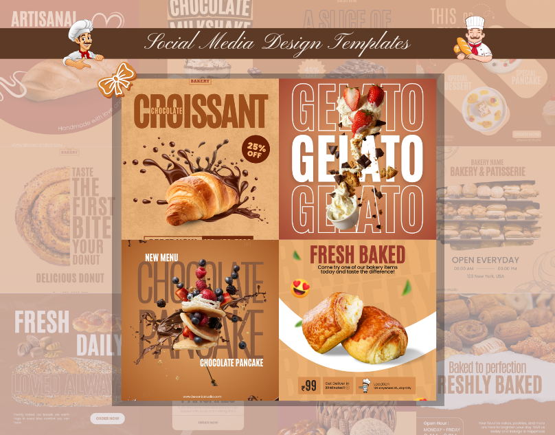 Bakery & Desserts Social Media Templates: 4000+ Designs😍😍 bakery bexonicstudio branding canva canvatemplates dessert graphic design instagram socialmediapost
