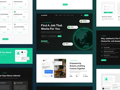 Jobnest - Job Finder Landing Page in Framer business framer global globe green hero image inquiry job landing opportunity page responsive startup technology template ui design ux design vacancy web design website