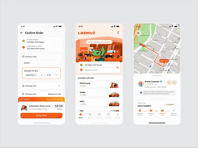 Duolingo Shipping Delivery App | UI Design & Custom Illustration branding character dinosaurs duolingo illustrations lllustration mascot orange ui design ux design