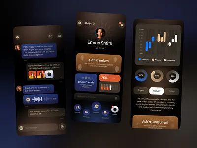 Astrology Mobile App Design android app design astrology app chart ui chat ui cosmic ui dark ui dashboard app horoscope app ios app design lifestyle app messaging design mobile app mobile app design modern app premium app product design ui ux zodiac ui