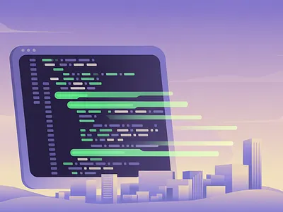 Digital Foundations: Code Building the Future art commission coding devops environment flat design illustration infrastructure landscape illustration saas marketing urban tech vector art web web development