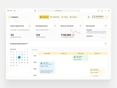 Appointment Booking Dashboard — Clean UI for Fast, Effortless Sc app appointment calendar dashboard saas sales ui ux web