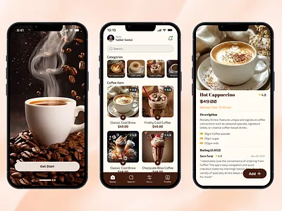 Coffee Shop App UI – Minimal & Modern animation app ui design branding coffee coffee shop coffee shop app ui design e commerce e learning app design graphic design illustration logo motion graphics tea shop trendy app design ui ux vector