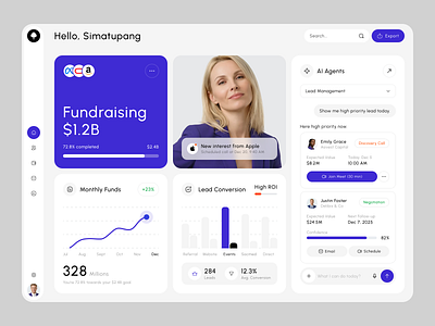 FundAI Dashboard - The AI Platform for Finance Fundraising animation best dashboard design elegant fina fintech fundraising invest investor minimalist modern platform professional raised ui uiuxdesign ux web design website