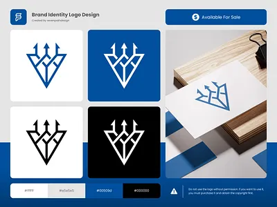 Letter V Trident Logo (Premade Logo For Sale) brand identity branding business logo company logo corporate logo grapic design kingdom letter v logo logo design logo template logomark logos neptune poseidon premade logo trident v initial v logo v monogram