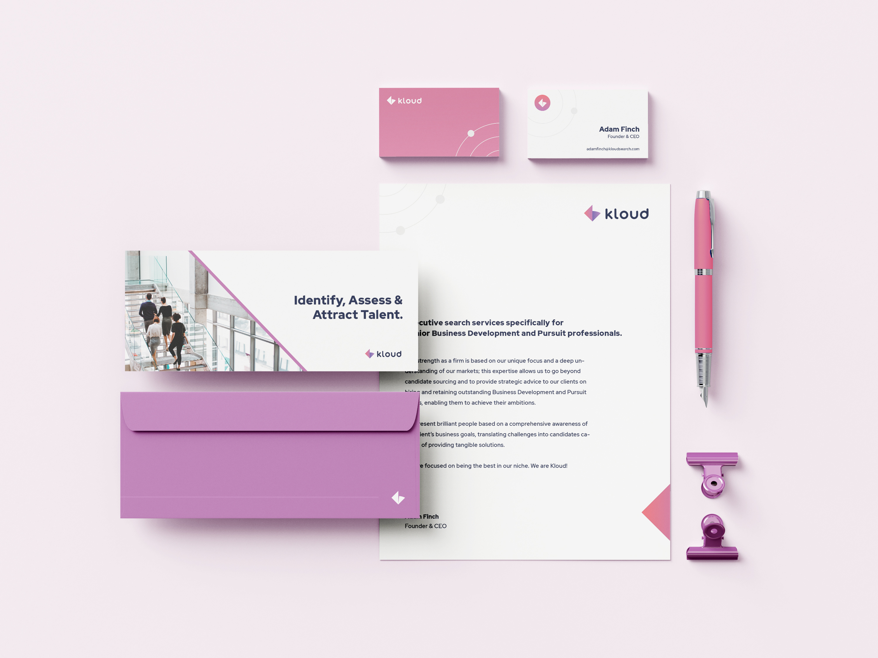 Kloud Search — Brand Stationery Design b2b branding brand collateral brand identity business cards corporate identity envelope design executive search letterhead print design professional services recruitment branding stationery design visual identity