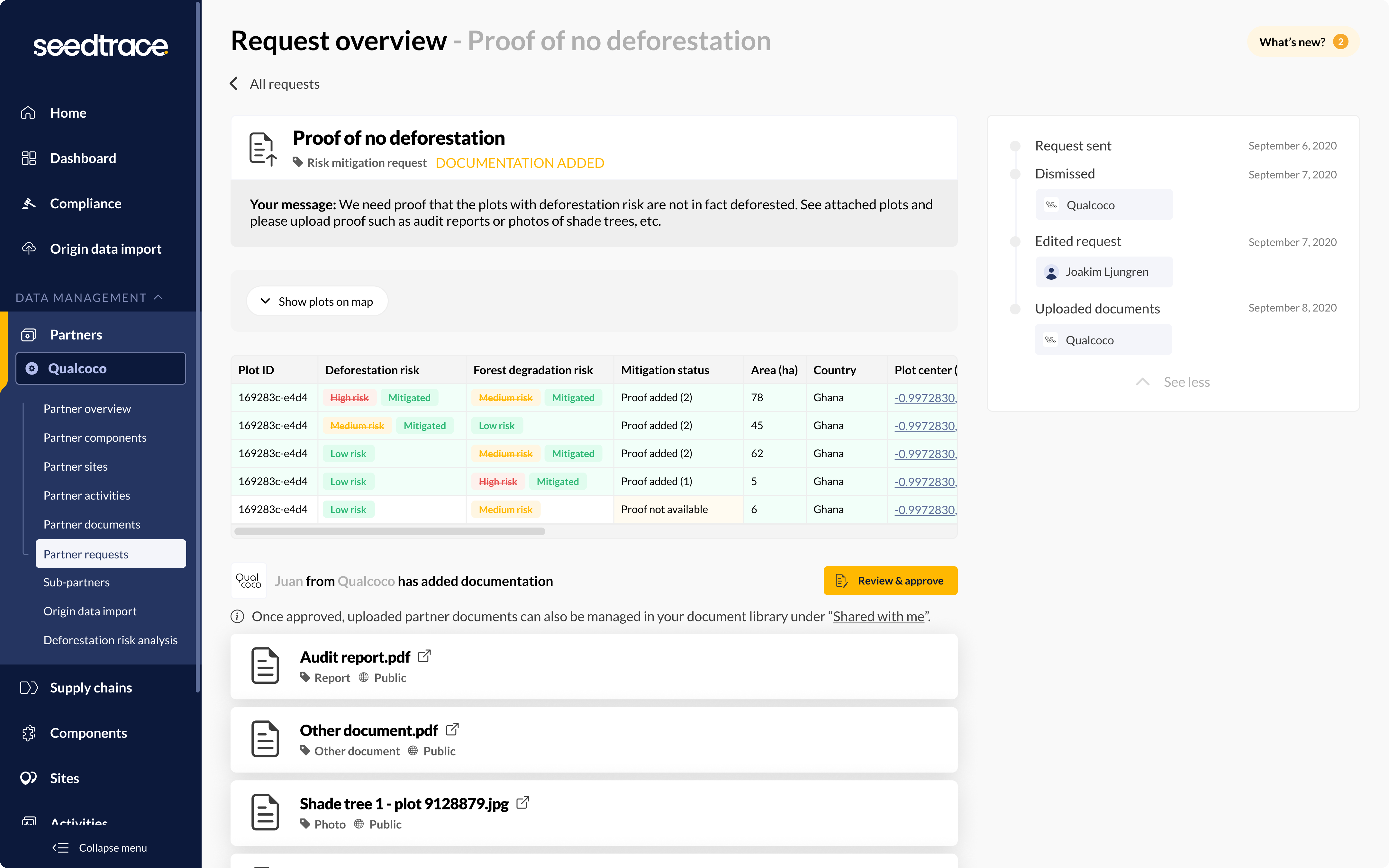 Mitigation request app b2b document overview request status table ui upload web