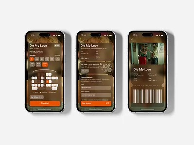 Booking App ✦ Seat Map, Checkout & Ticket app design booking calendar card checkout cinema date picker input ios minimal design movie seat map seat selection ticket