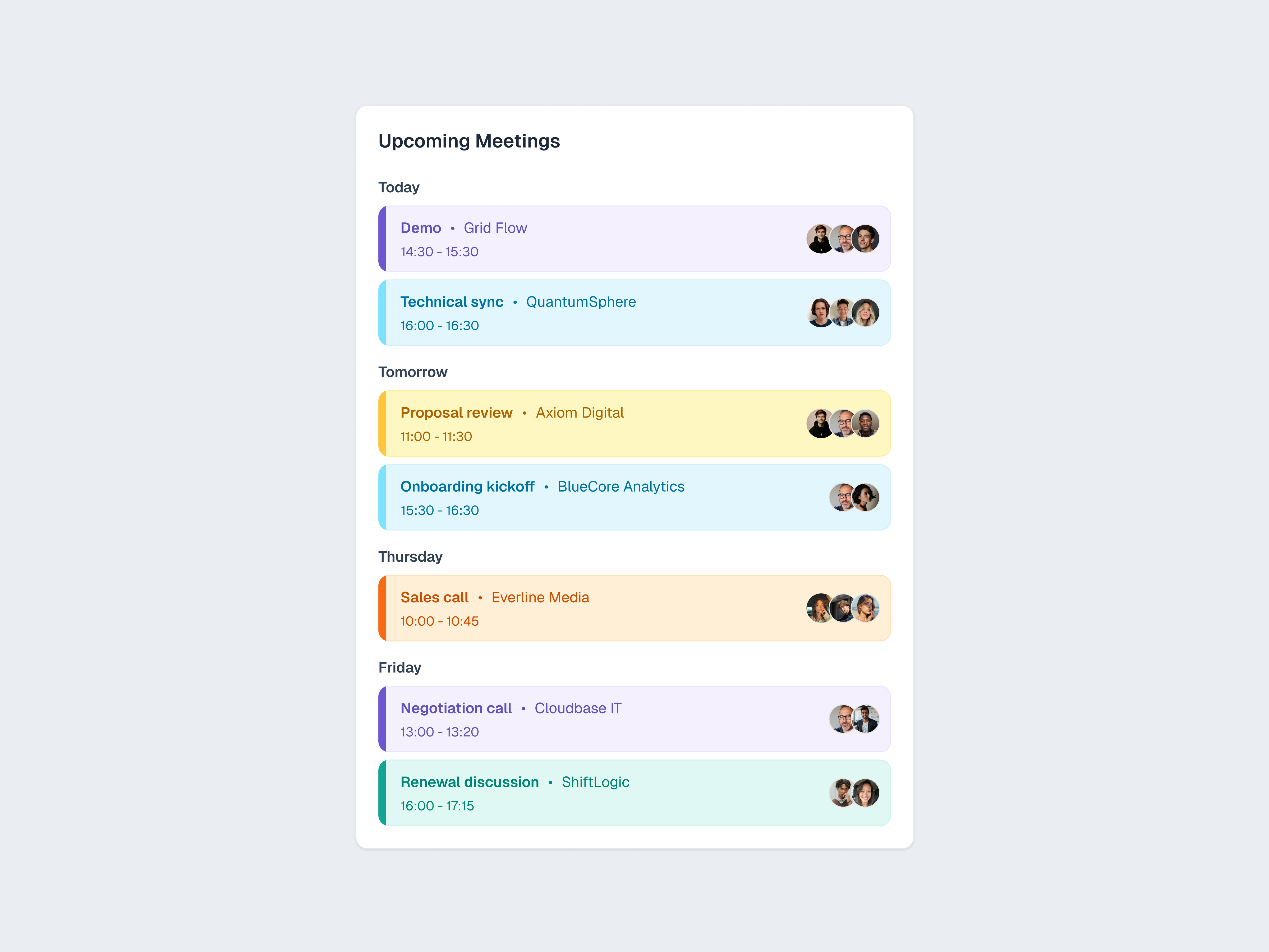 Example of Upcoming Meetings — CRM Widget