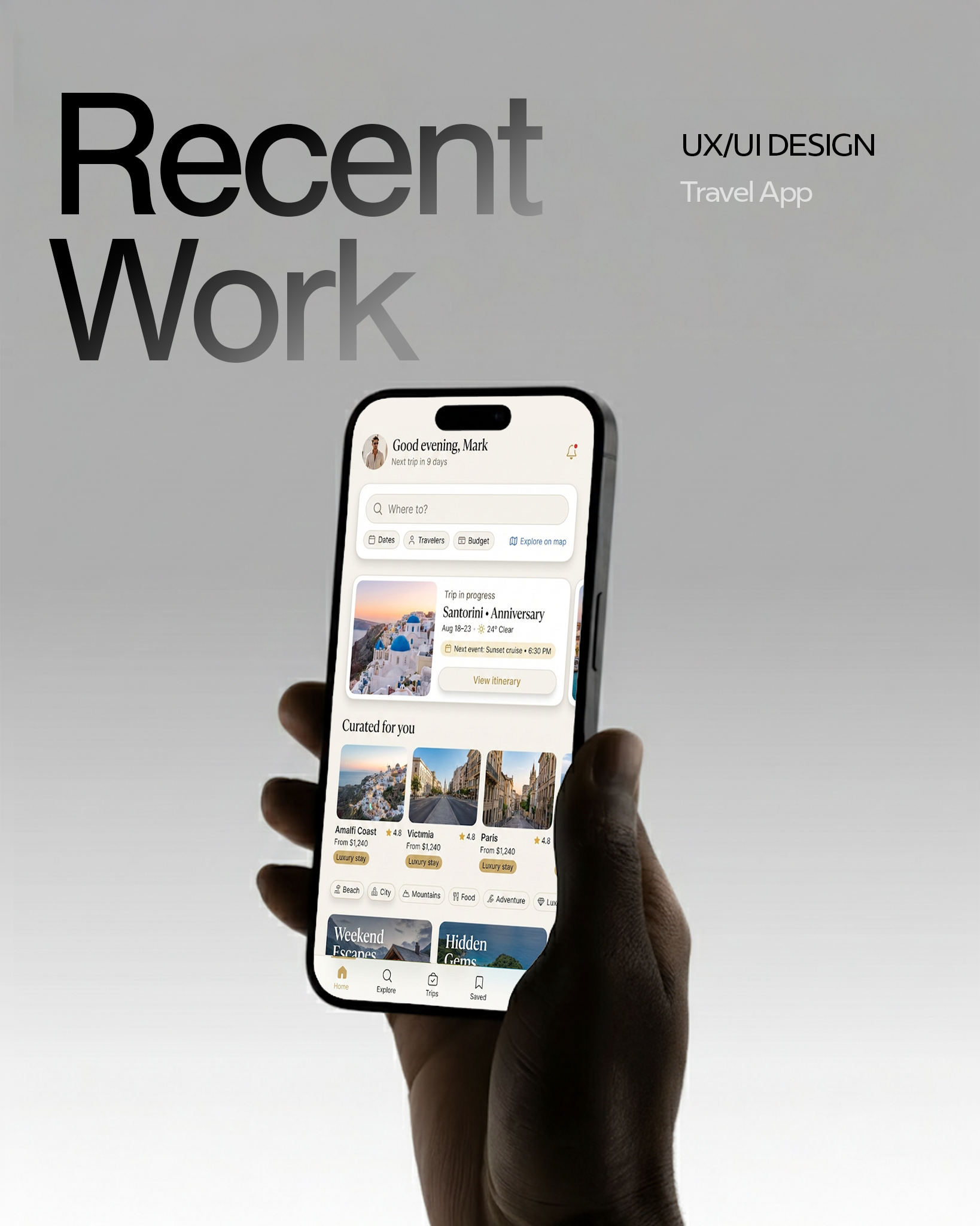 LumaVoyage — Luxury Travel App (UX/UI Concept) app design clean ui dashboard design system interaction design ios itinerary map ui minimal mobile product design travel app ui ux visual design