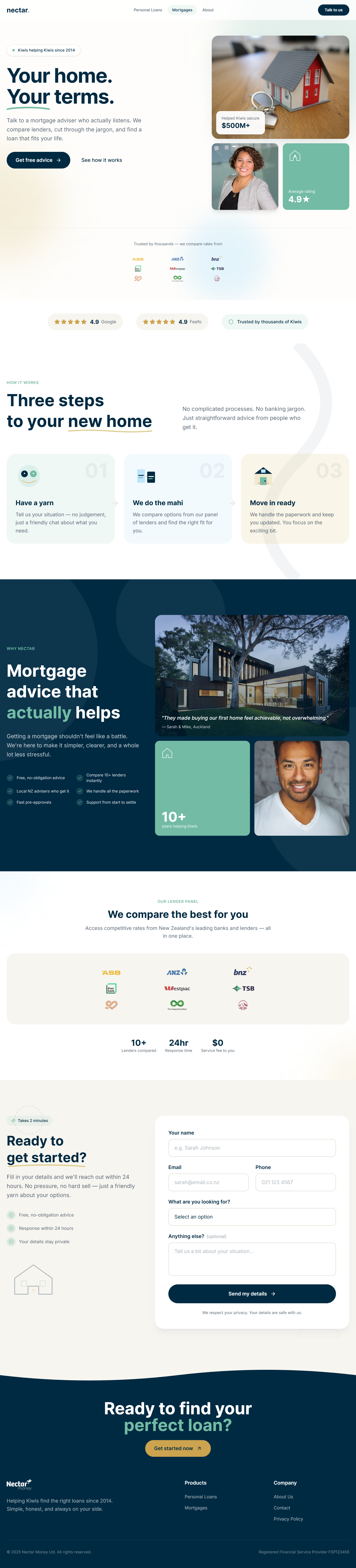 Nectar Mortgages — Modern Fintech Landing Page for NZ Homebuyers figma fintech loan mortgage new zealand nz ui ux web design website website design