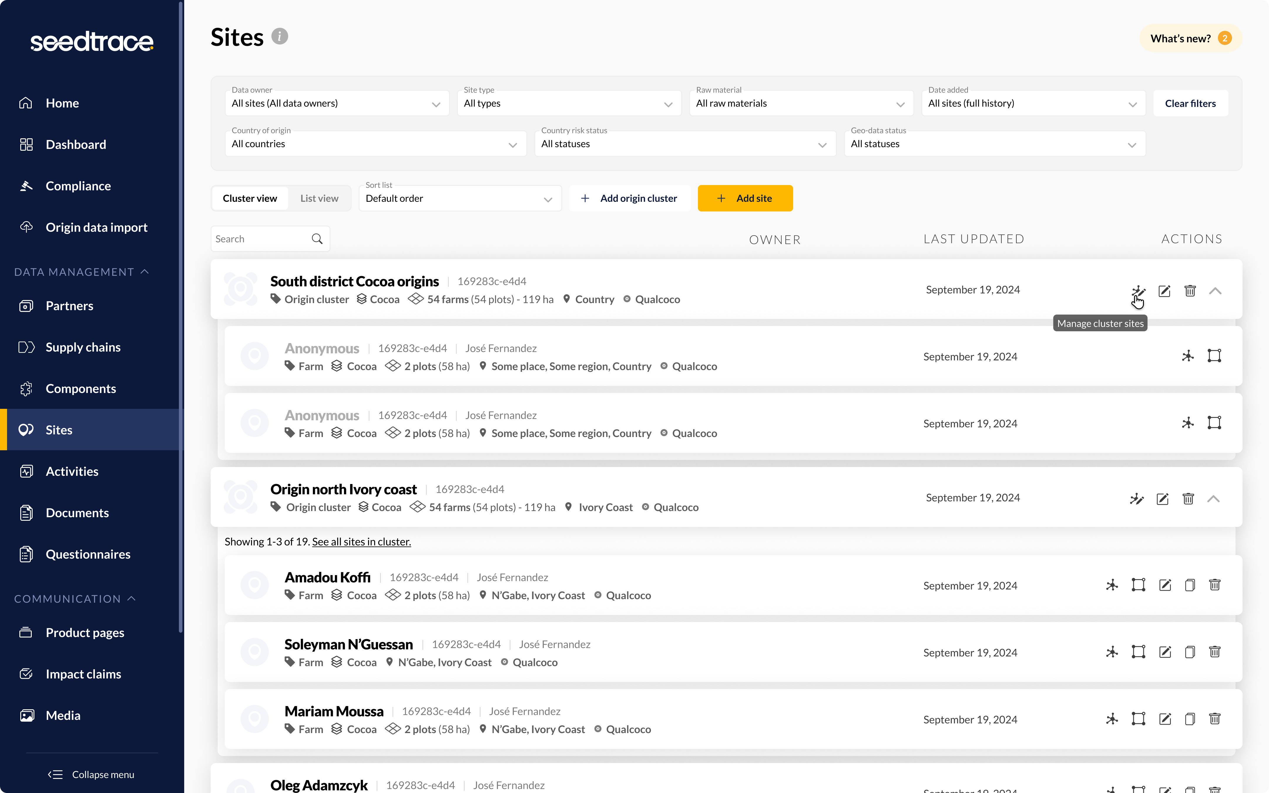 Site library app crud filter grouping list list mode sort toggle ui web