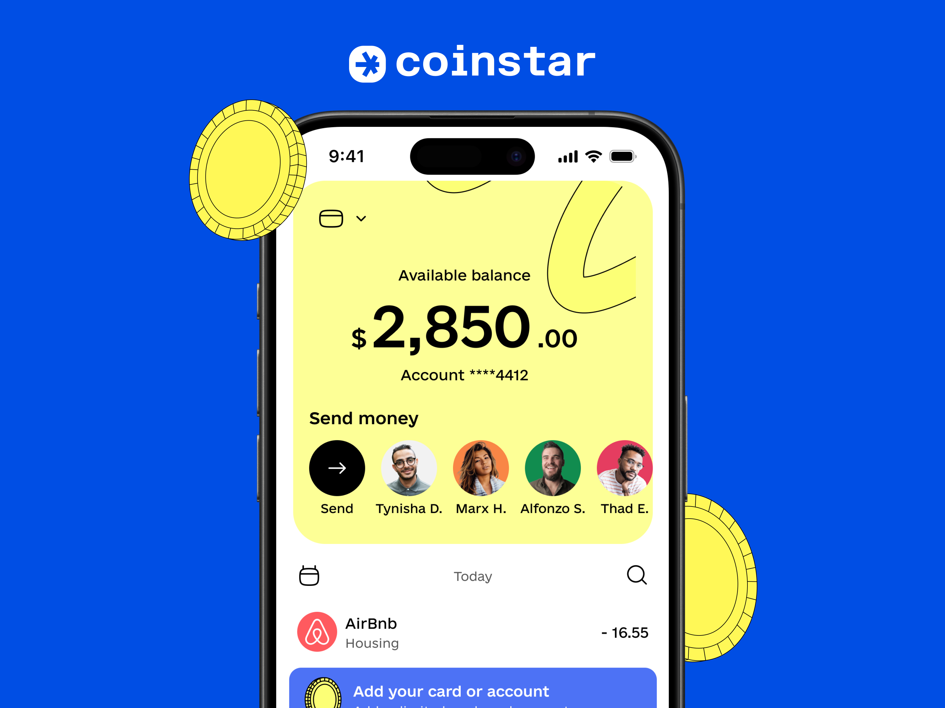 Example of Coinstar — Main Dashboard Screen