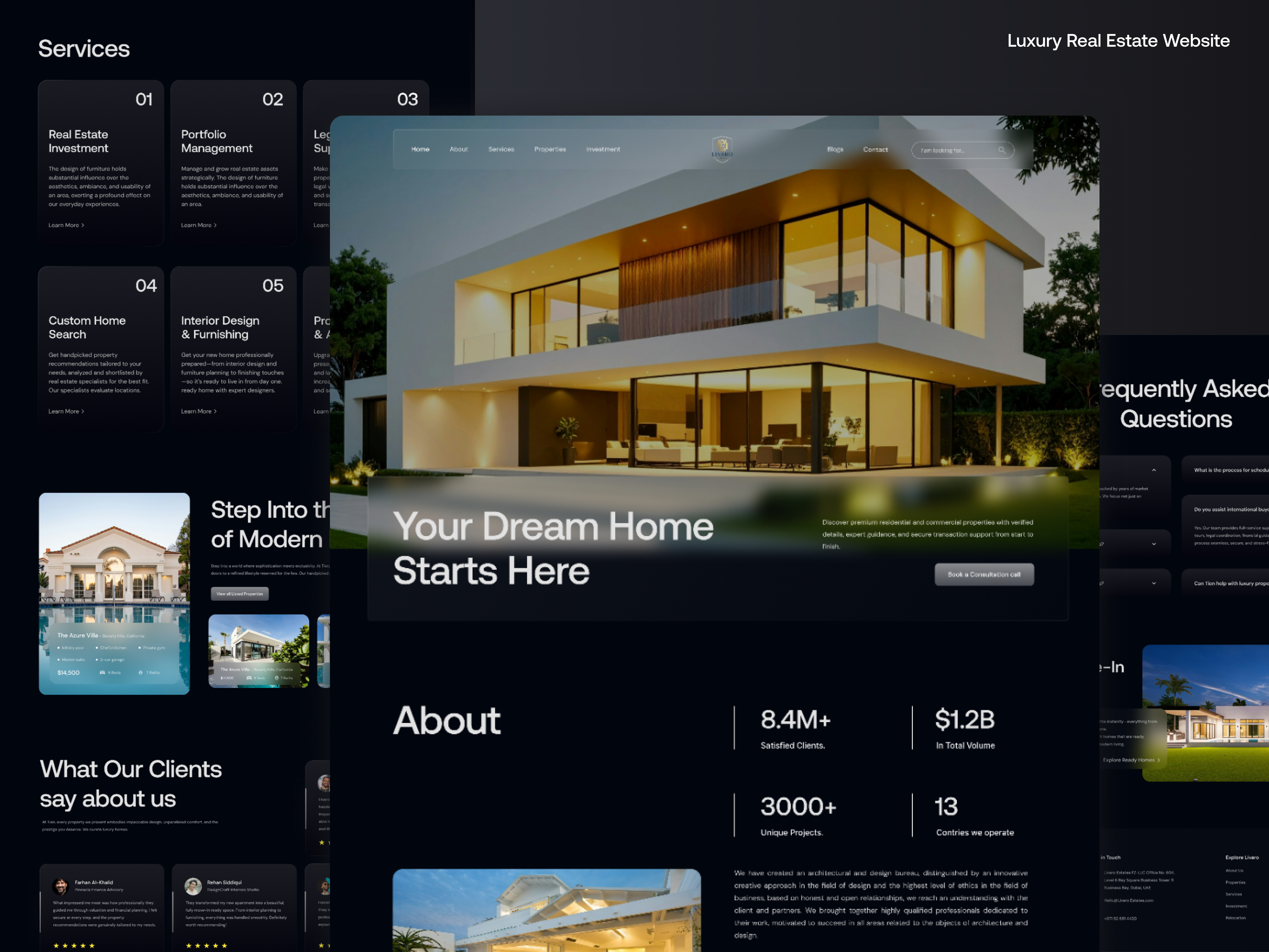 Livaro Estates — Modern Real Estate Real Estate Website Design elegant website design figmawebsitedesign home buying website ui luxury real estate ui luxurywebsitedesign modern website ui premium real estate website premiumui professional web interface property advisory website ui property website ui real estate consulting platform real estate landing page real estate platform design real estate ui design real estate ux design real estate website design realestatewebsite uiuxdesign userexperiencedesign