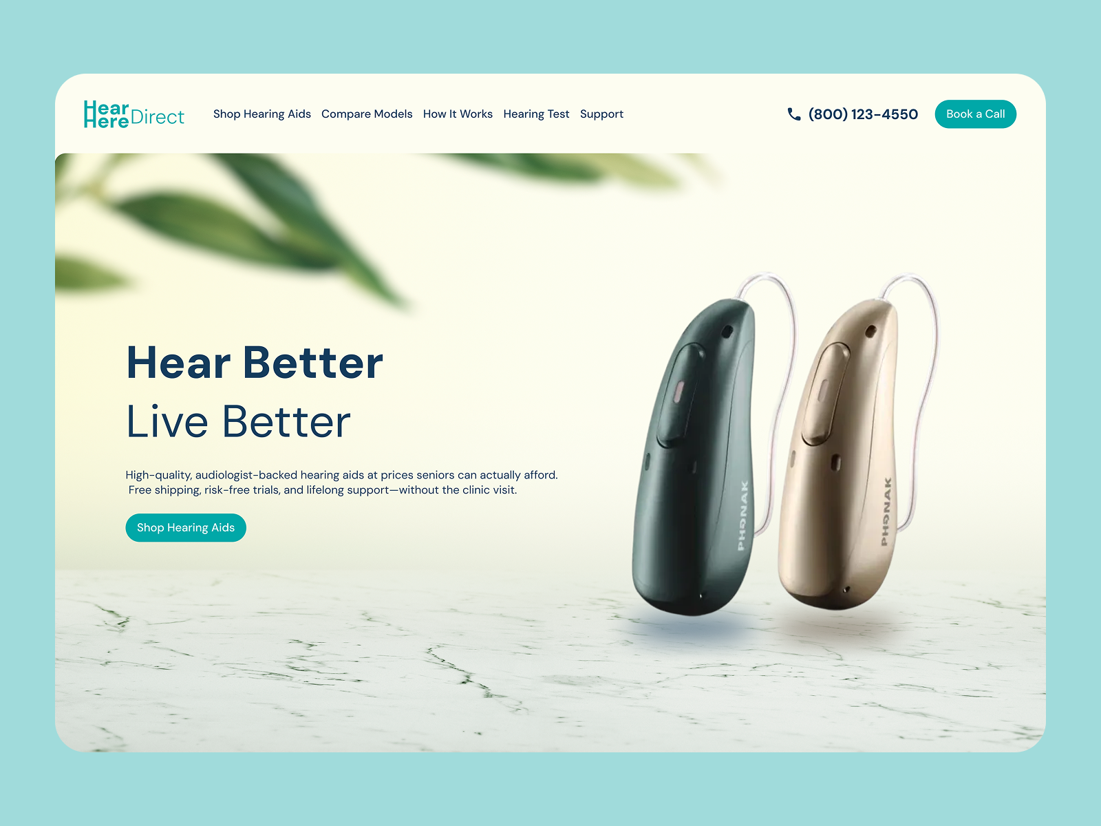 HearHereDirect – Clean & Senior-Friendly Hearing Aid Landing Pag adobe photoshop cc adobe xd concept creativerafat ecommerce figma graphic design healthtech hearing bud landingpage maxrafat medicaldesign teal ui ux uxdesign webdesign