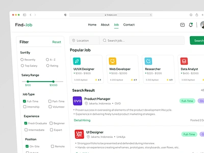 Find-Job (Job Seeker) branding chip clean dashboard dashboard job design design job design job vacation green job job dashboard job finder job seeker job vacation sort ui web