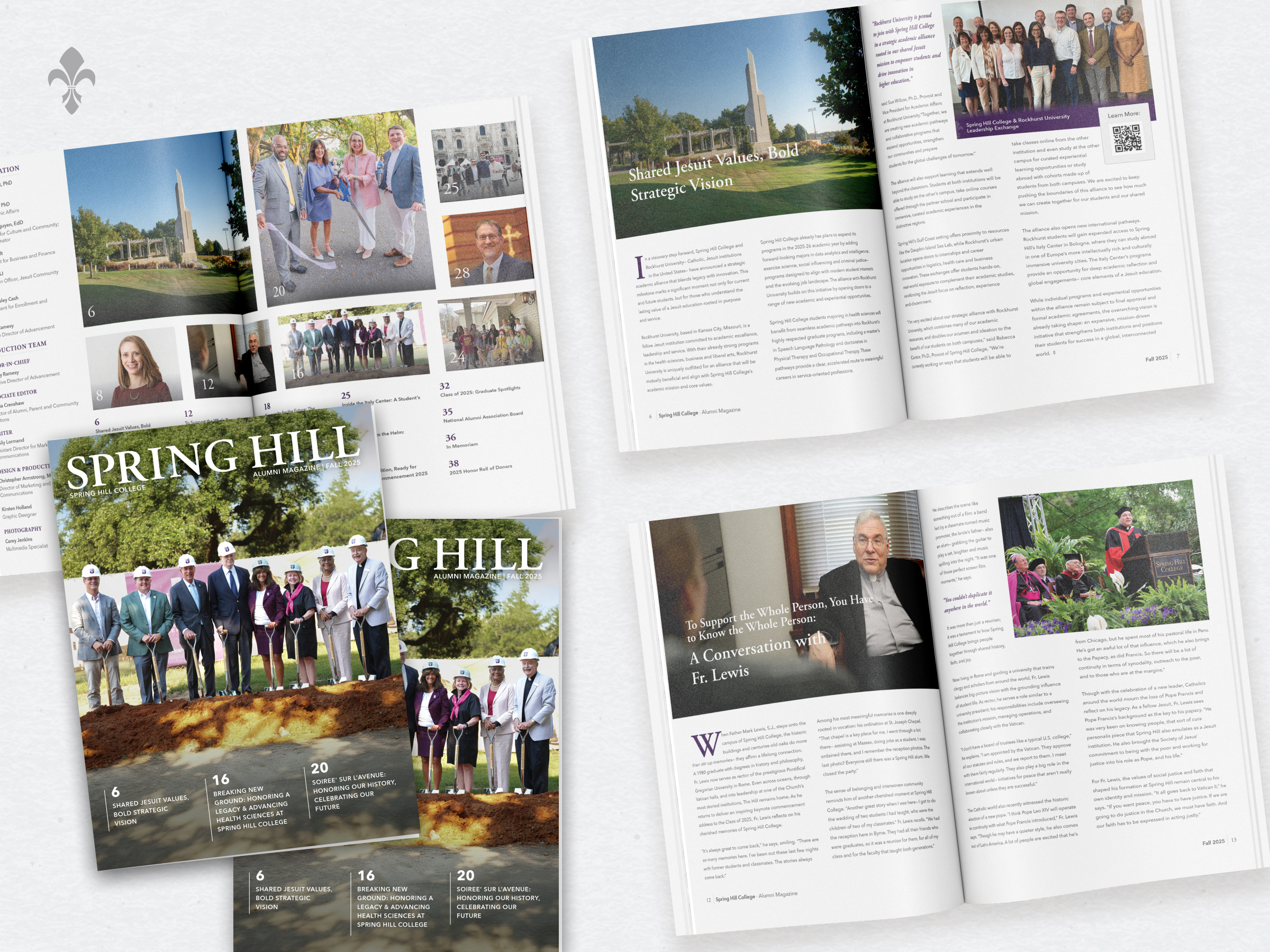 SHC Alumni Magazine Fall 2025 article layout brand branding college content content layout design digital magazine graphic design higher education illustration layout design magazine magazine layout print print design publication publication design typography university